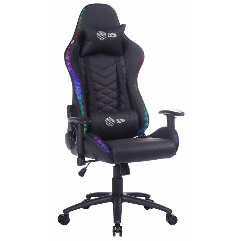 Кресло игровое Cactus с RGB-подсветкой черный/красный эко.кожа с подголов. крестов. сталь главное фото